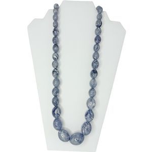 Vintage Gray Marble Swirl Chunky Beaded Long Necklace 33" Graduated Oversized
